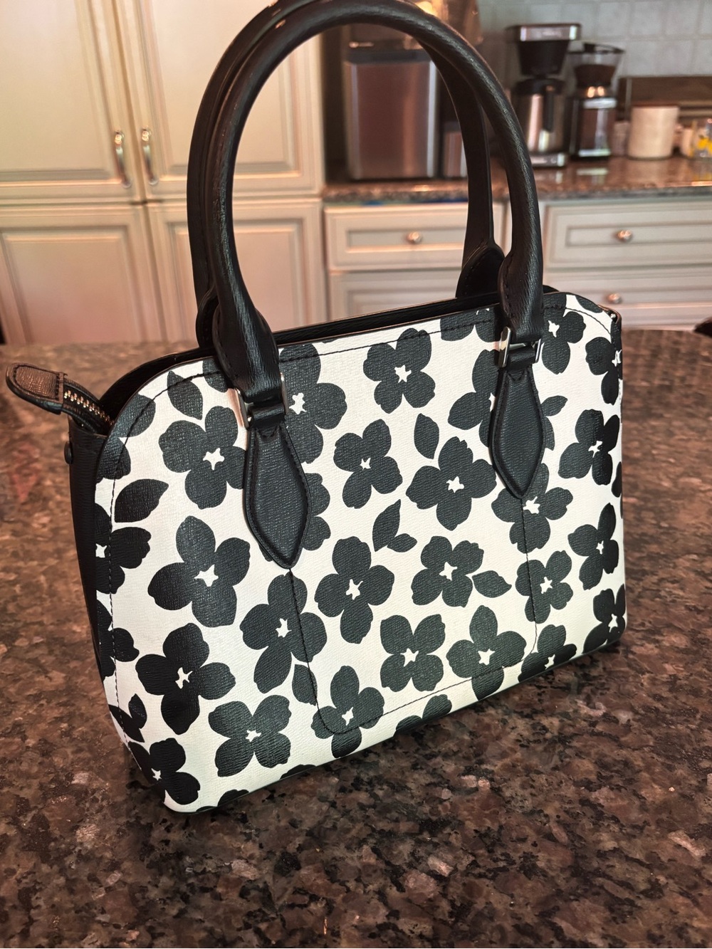 Kate Spade New York Darcy Graphic Blooms Small Satchel Black & White Floral - Picture 5 of 6